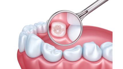 Dental Caries Removal Illustration Showing Tooth Decay in Gum Line with Dental Mirror