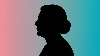 Profile view of a mysterious human silhouette against a vibrant gradient background, representing abstract identity and presence
