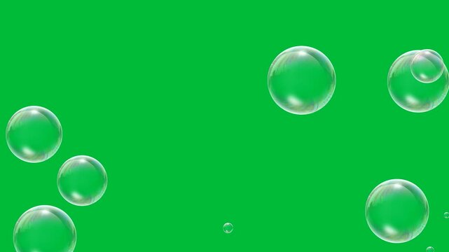 Raising soap bubbles on green screen motion graphics. 