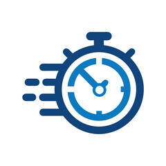 Blue stopwatch icon with motion blur streaks on white background timer time