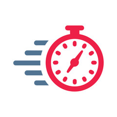 Red stopwatch icon with motion blur lines on white background time speed