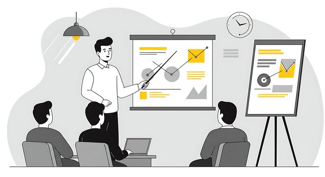 presentation in progress, business meeting, charts clip art preview