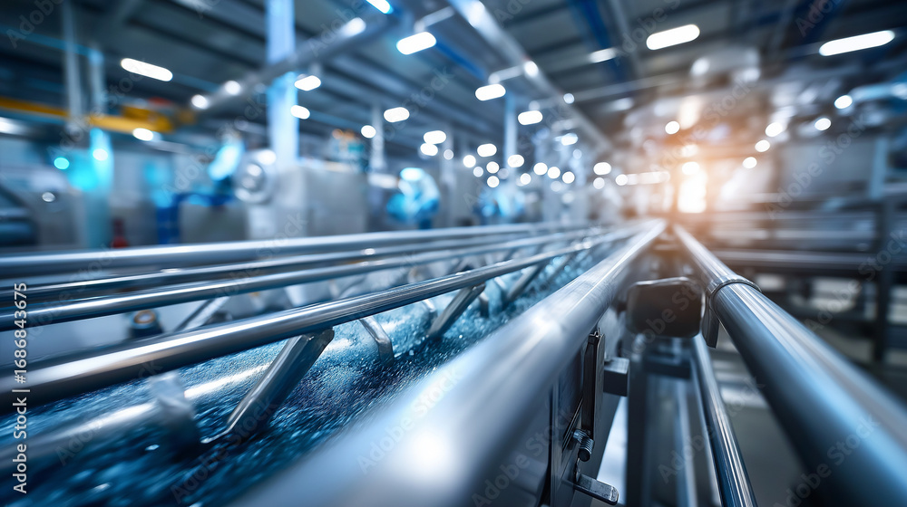 Poster a dynamic view of workers adjusting complex machinery inside a large brightly illuminated agricultur