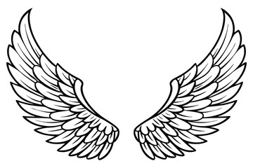 Minimal Outline Angel Wings Vector Illustration