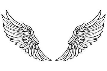 Obraz premium Minimal Outline Angel Wings Vector Illustration