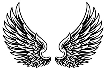 Vector Illustration of Detailed Angel Wings Line Art