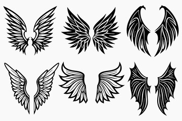 Obraz premium Vector Set of Angel and Demon Wings Illustration for Tattoo and Design