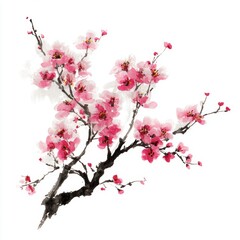 Pink Blossom Branch Watercolor Painting Art