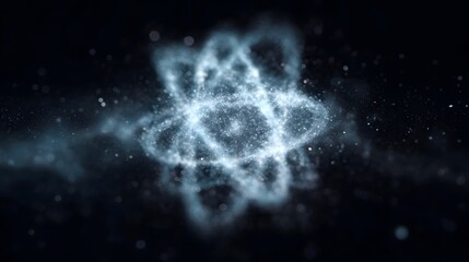 Abstract glowing atomic structure visualizing science and energy in dark space