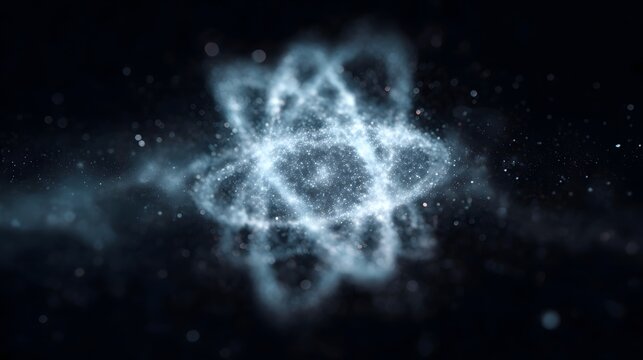 Abstract glowing atomic structure visualizing science and energy in dark space - Powered by Adobe