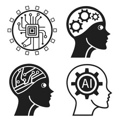 A I brain technology icons artificial intelligence silhouette