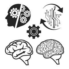 A I brain technology icons gears circuits artificial intelligence