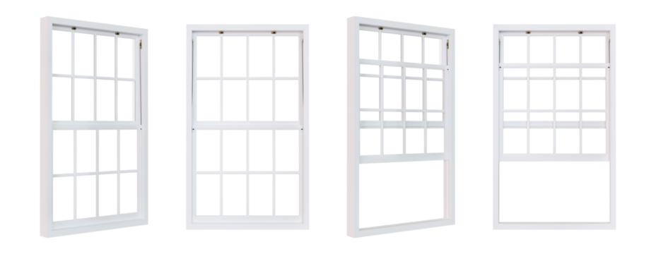 Inside of sash window isolated on transparent background. 3D render.