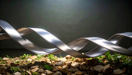 Abstract metallic spiral on rocks