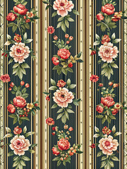 Fashion stylish vertical striped floral pattern with floral motifs