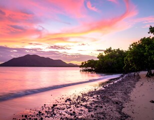 Vibrant sunset over tranquil bay
