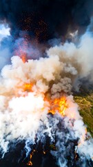 Aerial view of a raging wildfire