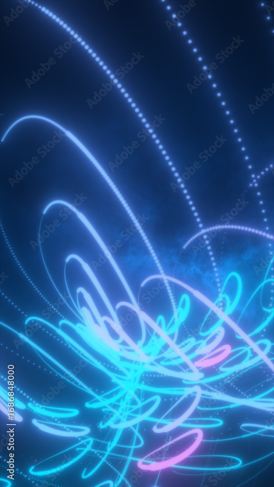 Poster abstract glowing blue particle streams and trails, futuristic motion background symbolizing energy a