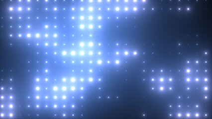 Abstract luminous blue neon disco wall background with glowing square dots and futuristic vibe