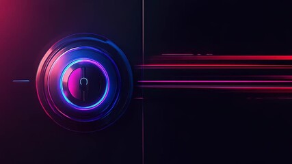 Futuristic keyhole glowing with blue and pink neon light representing cybersecurity - Powered by Adobe
