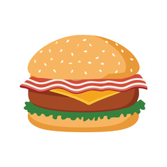 Delicious burger with bacon cheese and lettuce vector