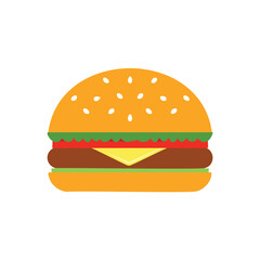 Orange sesame seed bun with beef patty cheese lettuce and tomato burger hamburger