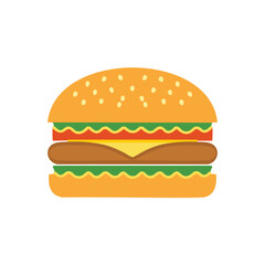 Orange sesame seed bun with lettuce tomato cheese and meat patties burger hamburger