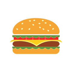 Orange sesame seed bun burger with cheese and tomato hamburger food