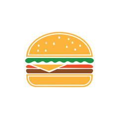 Yellow bun burger with green lettuce red tomato and brown patty hamburger food