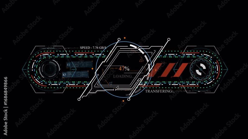 Aufkleber futuristic hud interface displays loading progress and data transfer speeds with sci-fi elements