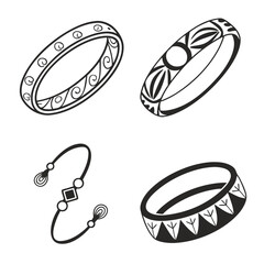 Four decorative bracelets and bangles with tribal patterns jewelry accessory