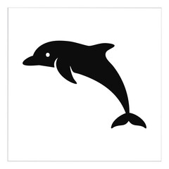 Leaping black dolphin with white eye jumping