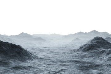 Faraway view of icy mountain peaks isolated on transparent background