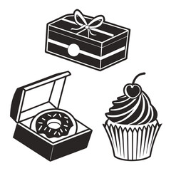 Gift box donut and cupcake icons bakery sweet