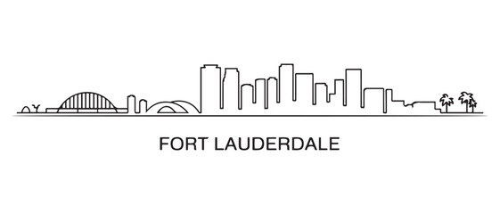 Fort Lauderdale Line Art skyline silhouette. Landscape Fort Lauderdale, FL. Vector illustration. with white background