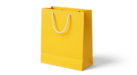 Bright Yellow Paper Shopping Bag on Isolated transparent background.