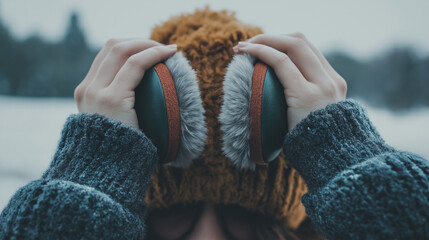 Hands putting on earmuffs