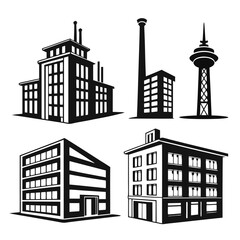 Fototapeta premium Industrial factory tower modern building silhouettes vector