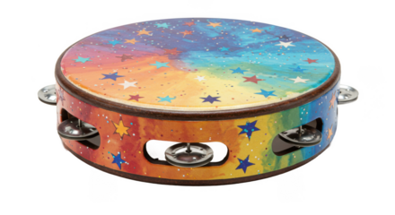Vibrant Rainbow Tambourine with Star Design Musical Instrument.