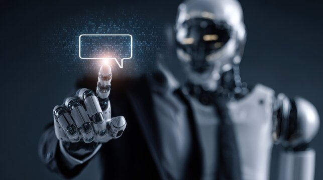 robot hand touching digital message - Powered by Adobe
