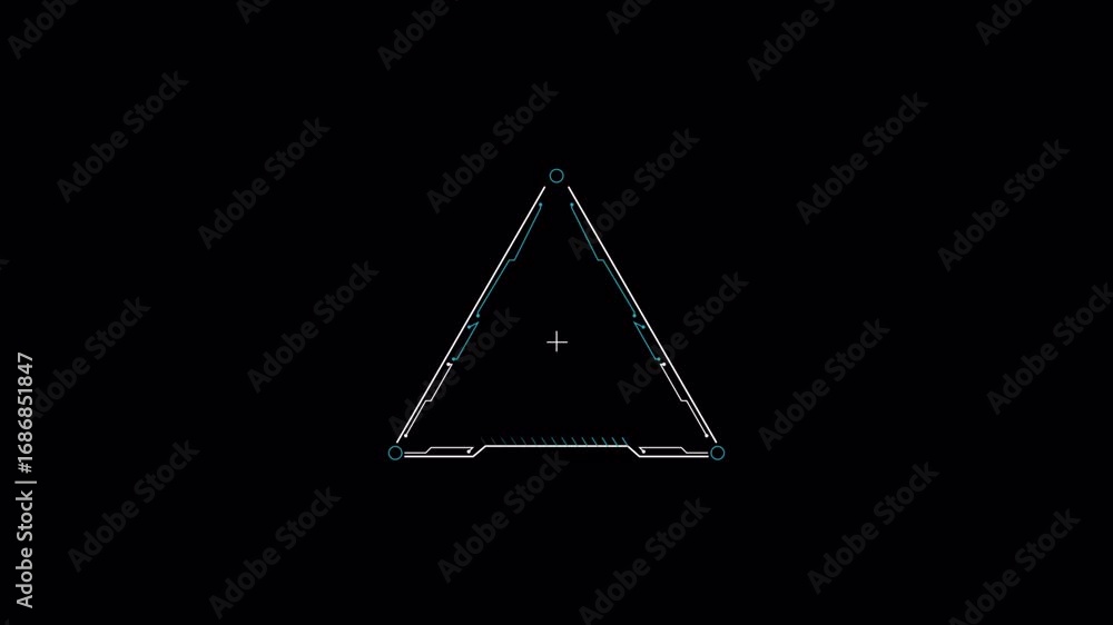 Poster futuristic hud triangle interface with animated data points and crosshair