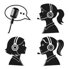 People wearing headsets talking with microphone communication