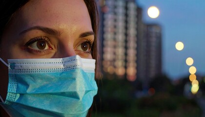 Woman wearing a mask at dusk