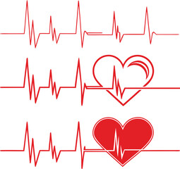 PrintMinimalist ECG Vector Illustration Red Heartbeat Lines with Heart Icons