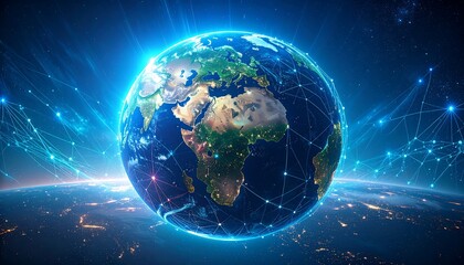 Global network.  Earth connected by digital lines
