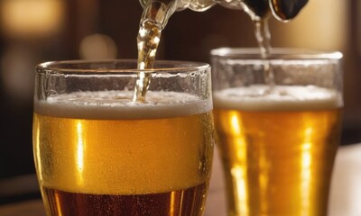 beer tap handles pour beer in a bar