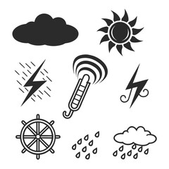 Weather icons cloud sun lightning rain thermometer wheel vector