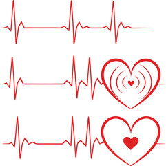 PrintMinimalist ECG Vector Illustration Red Heartbeat Lines with Heart Icons