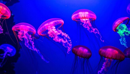 Fototapeta premium Vibrant jellyfish in a deep blue aquarium