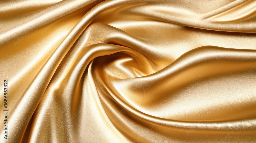 Poster Luxurious golden silk texture with elegant draping and rippled patterns showcasing opulent design